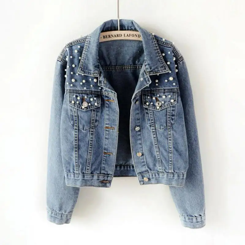2020 джинсовая куртка женская весенний женский светильник тонкая с жемчужинами