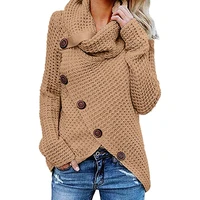 turtleneck sweater women autumn winter knit female long sleeve thick loose irregular grain diagonal button lapel sweater
