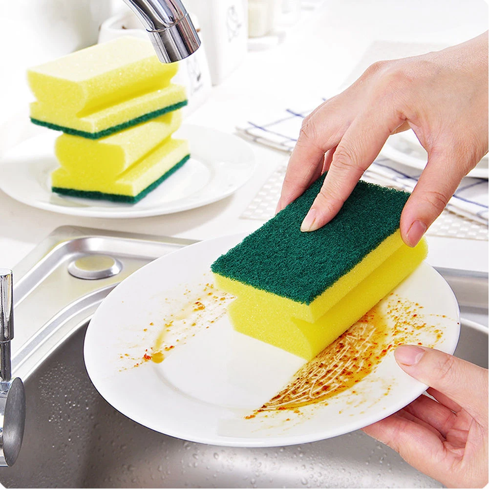 

5pcs Reusable Water Absorb Scouring Oil Remove Washing Home Soft Kitchen Double Sided Cleaning Sponge