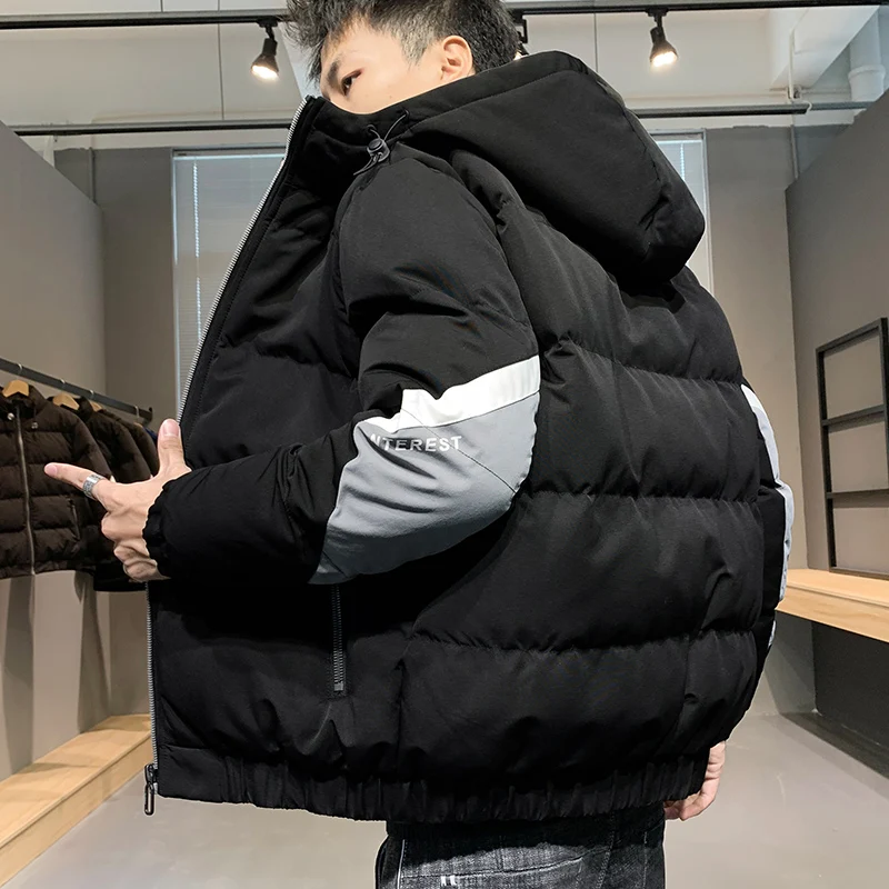 New 2022 Autumn Winter Thick Warm Parkas Mens Casual Hooded Cotton-Padded Jackets Streetwear Down Coats Male Loose Tops Clothing