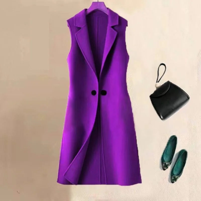 

Plus size 4XL Long Woolen Vest Jacket Women's Spring Autumn Fashion Slim Temperament Sleeveless Coat Casual Female Waistcoat