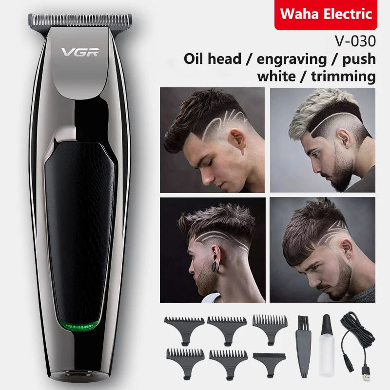 VGR-030 Hair Trimmer Retro Oil Head Electric Clipper USB Score Gradient Salon Fader Cutting Machine |