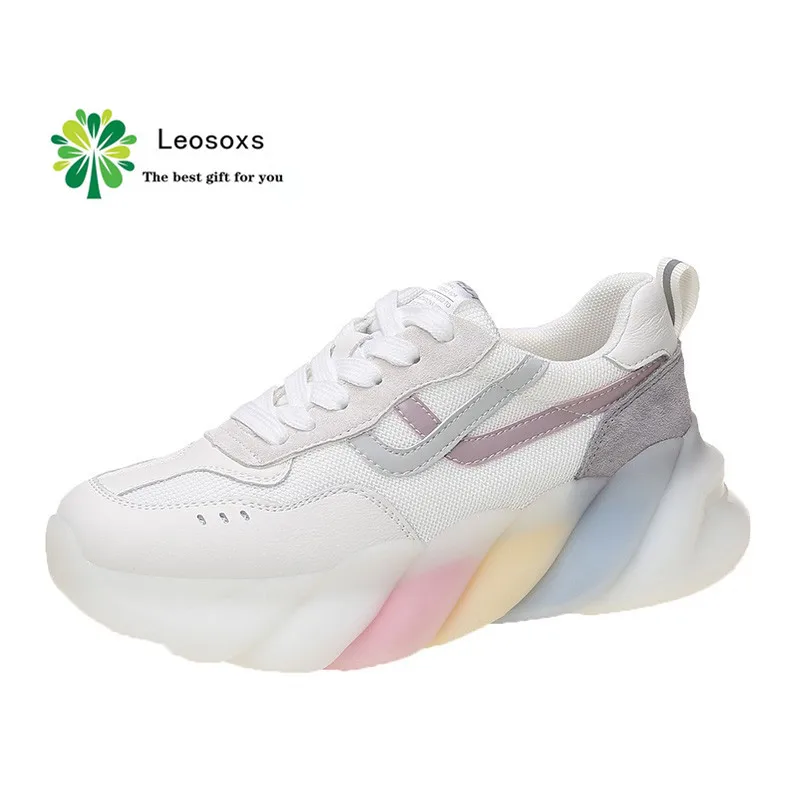 

Rainbow-soled Dad Shoes 2021 New Summer Mesh Soft-soled Soft-faced Casual Sneakers Leosoxs KuaFu Shoes Platform Shoes Sneakers