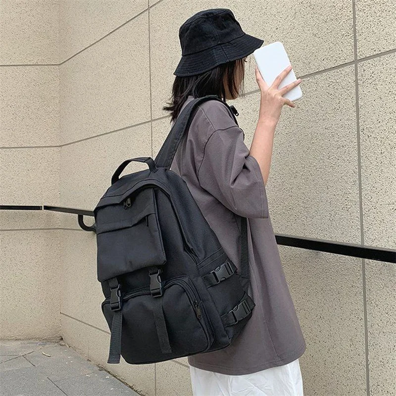 

Backpacks Preppy Students Backpack Large Capacity Button Travel Bag Solid Simple Harajuku Chic Fashion Retro Unisex High Street