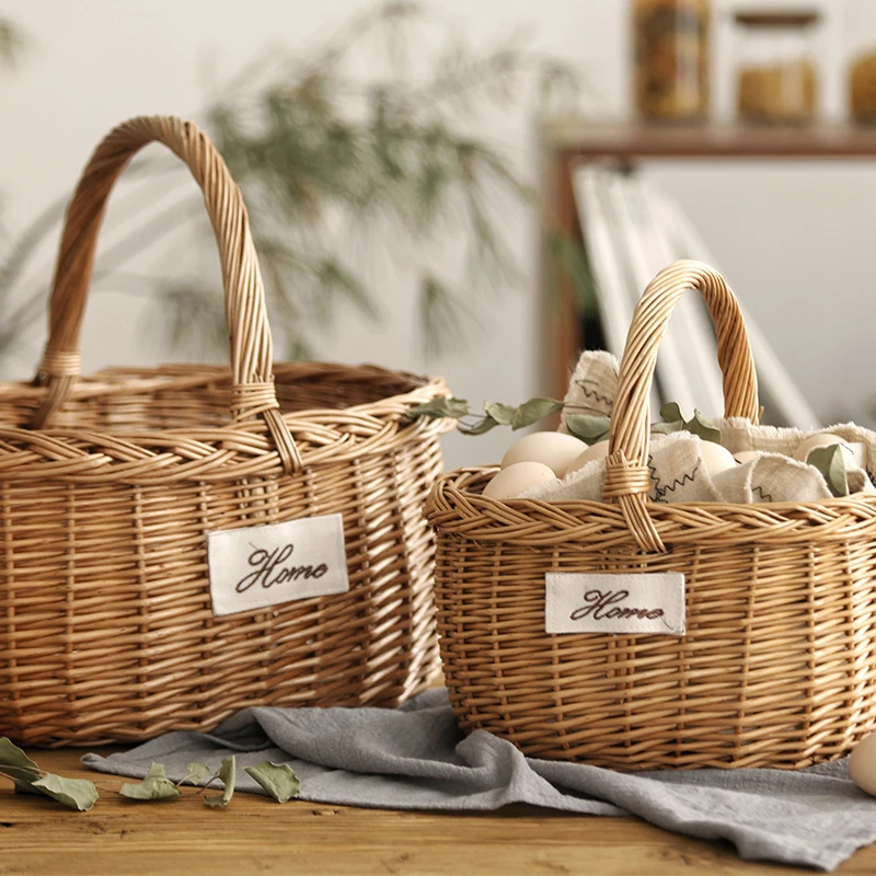 

Handmade Picnic Storage Basket Wicker Weave Fruits Hanging Storage Basket Bread Panier De Rangement Home Accessories DK50SB