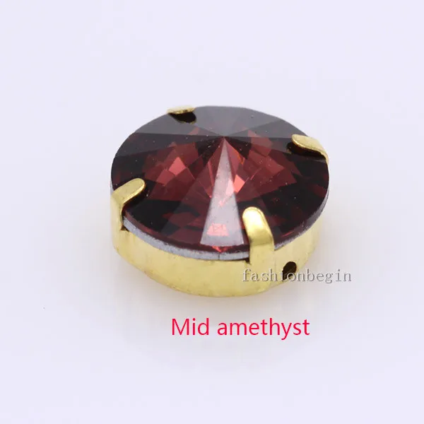 mid amethyst Партиями по 6/8/10/12/14/16/18/25mm 24 цветов Круглый стакан Rivoli камень Пришить с украшением в виде кристаллов Стразы Золотой на кнопках в виде лапы для изготовления одежды - Цвет: mid amethyst