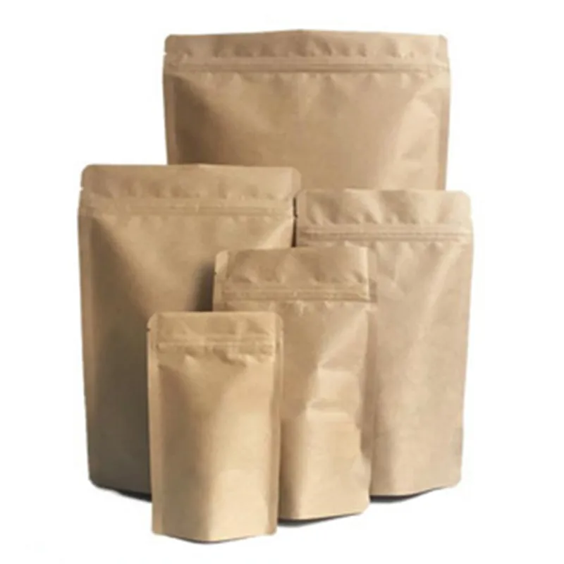 

50PCS Wholesales 100g Biodegradable Bag Kraft Paper Stand Up Zipper Packaging Pouch For Foods Containers Mylar Bags Pouch