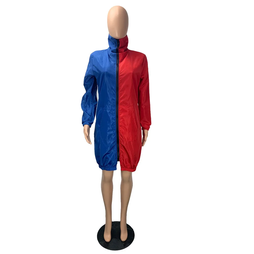 

Color Blocking Casual Plus Size Trench Jackets Autumn Winter Clothes for Women 2021 Streetwear Stand Collar Long Sleeve Outwear
