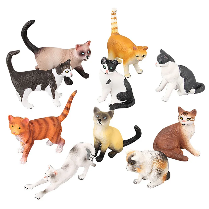 

10 Kidns Simulation Cat Figure Collectible Toys Cat Animal Action Figures Kids Plastic Cement Toys