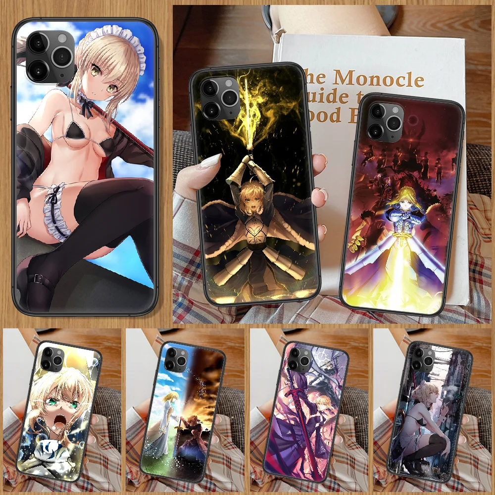 Чехол для телефона с аниме Fate Zero Stay Night Saber iphone 5 5S SE 2 6 6S 7 8 11 12 Mini Plus X XS XR Pro Max черный
