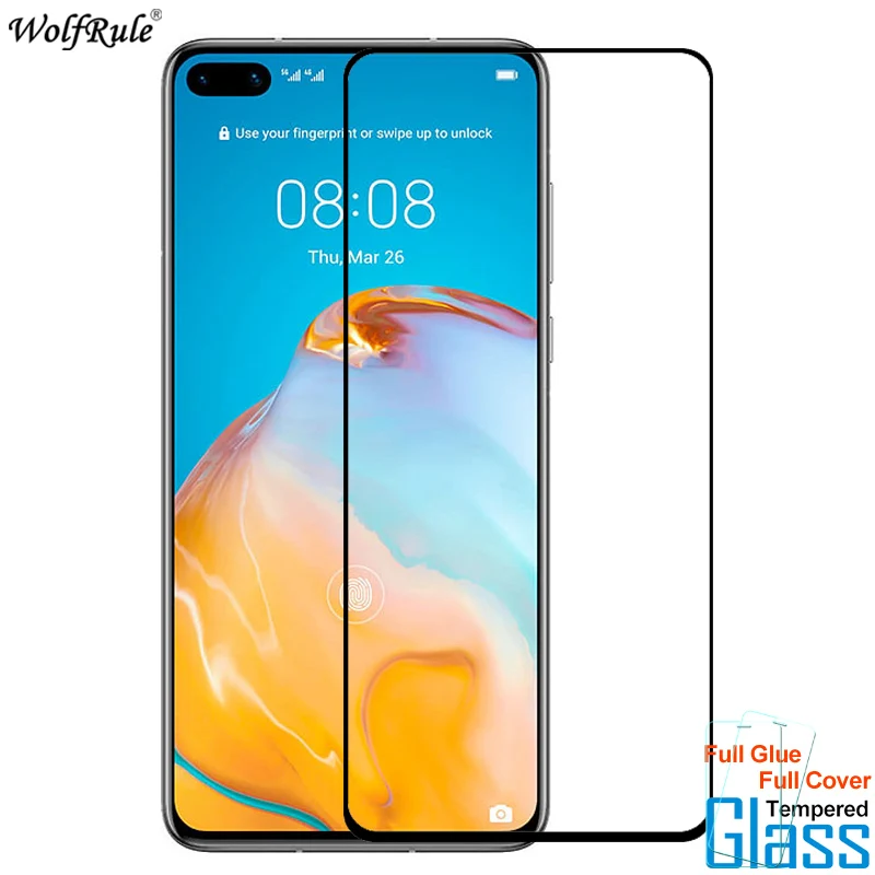 2 protectores de pantalla para Huawei P40 cristal Anti-rayado pegamento completo cubierta HD pel&iacute;cula protectora del tel&eacute;fono para Huawei P40 Vidrio Templado-0