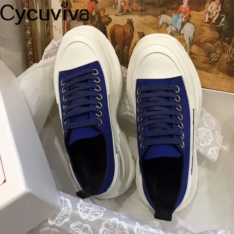 Женские парусиновые кроссовки на толстой плоской подошве Подиумные