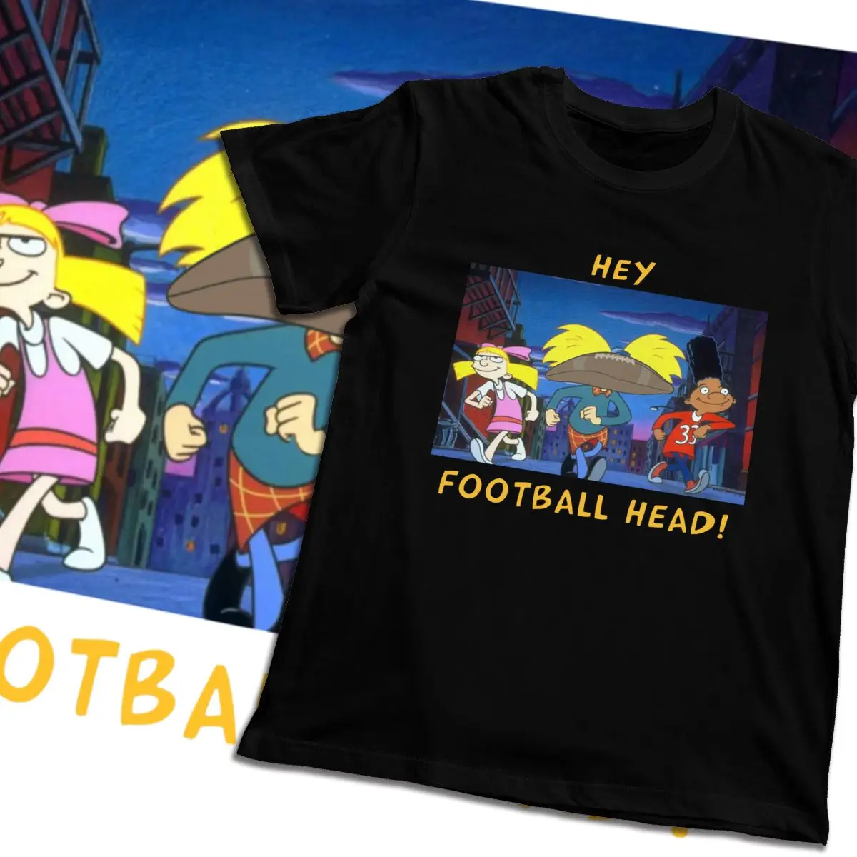 2020 Футболка с принтом Hey Arnold football Head 90 s Классическая футболка круглым вырезом и