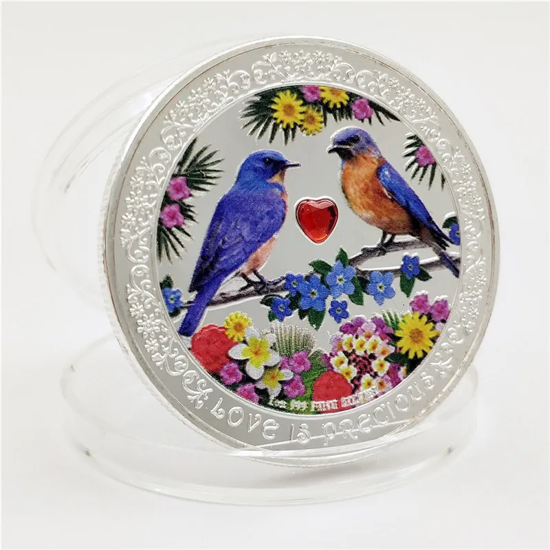 

Niue Coin Love Is Precious Love Bird Painted Acrylic Diamond Silver Plated Commemorative Specie