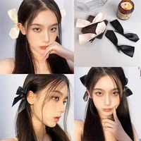 2pcs black white ribbon hair bows clips vintage bowknot side hairpin cute girls barrettes headdress hair accessories for women