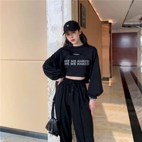 2021 spring autumn two piece outfits for women female korean fashion suit clothing matching sets lounge wear o neck pullover top