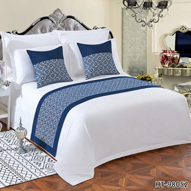 Классический японский стиль темно-синий настольный бегун с геометрическим