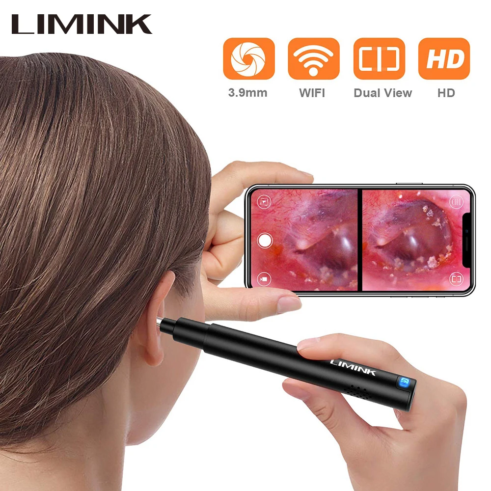 LIMINK 3 9 мм HD Ушная камера WiFi труба со светодиодными лампами ушной эндоскоп Otoscope для