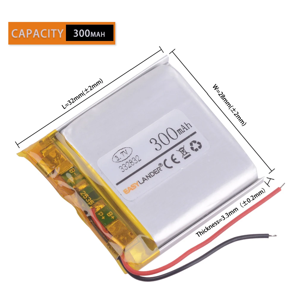 332832 3 7 V 300MAH литий-полимерный аккумулятор MP3 плеер MP4 аккумуляторные батареи