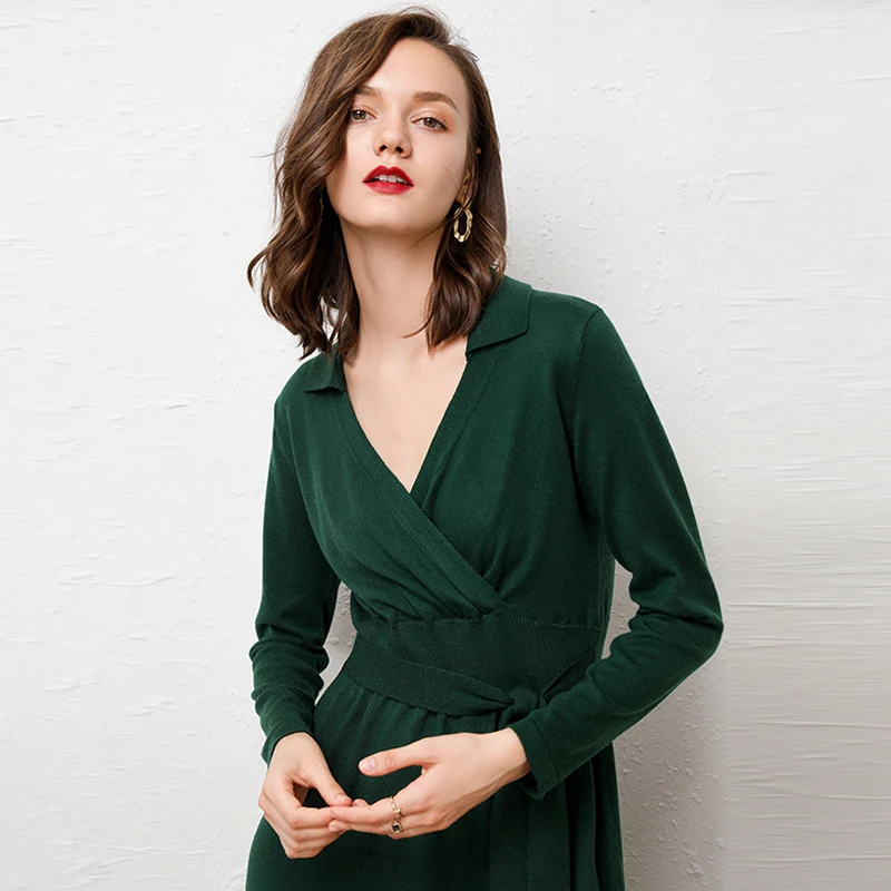 Женская длинная юбка-свитер с v-образным вырезом и поясом сексуальное вязаное