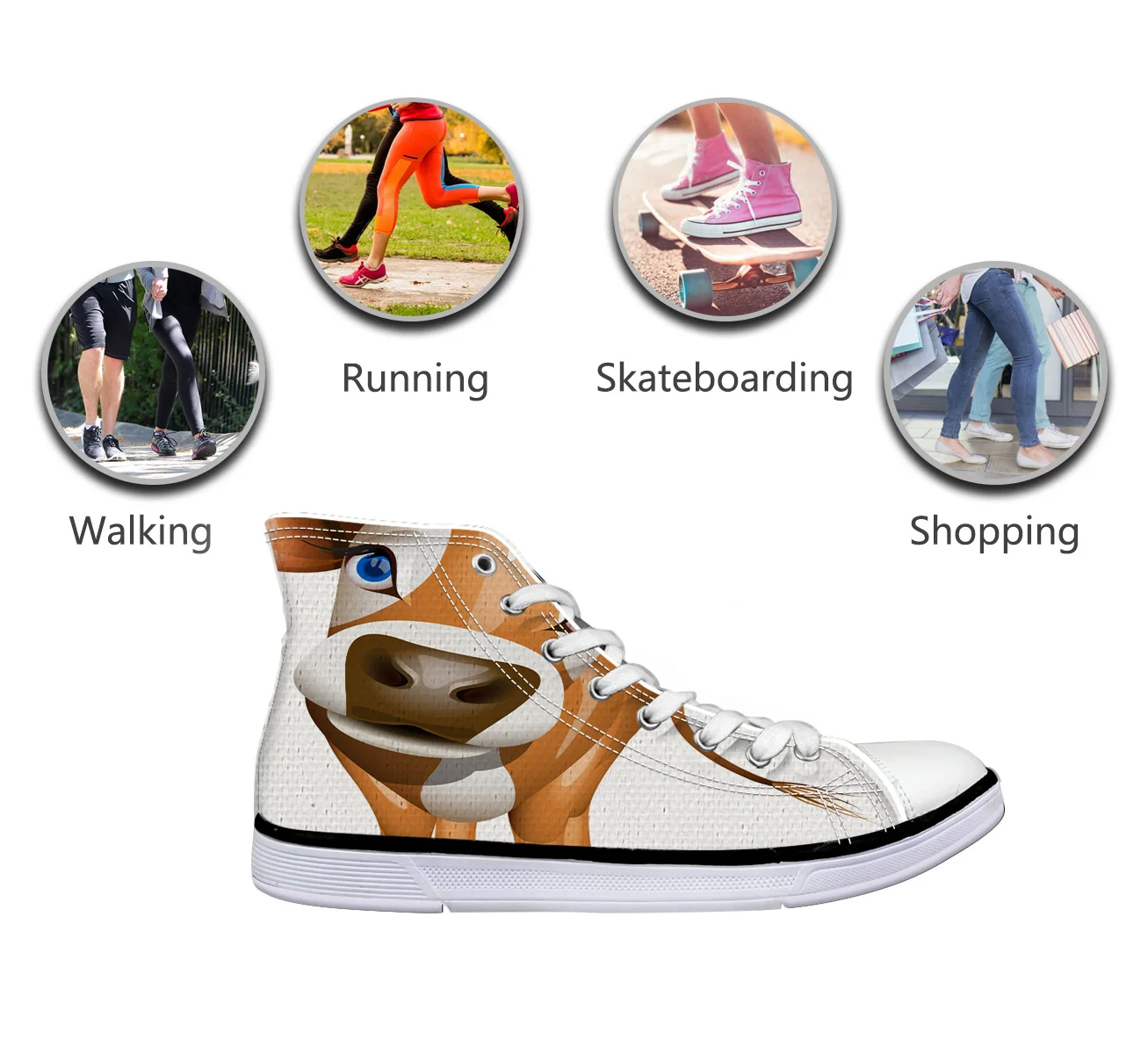 WHEREISART Женская полотняная обувь до середины икры Животные высокая флэтс унисекс