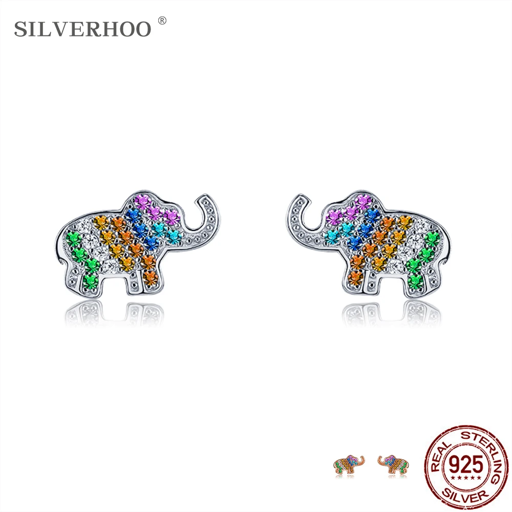 

Gomaya 925 стерлингового серебра сверкающий слон серьги-гвоздики с животными милый ювелирные изделия ручной работы для женщин Разноцветные цир...