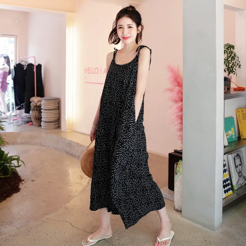 LANMREM/широкие брюки в черный горошек без рукавов на бретельках Свободные женские