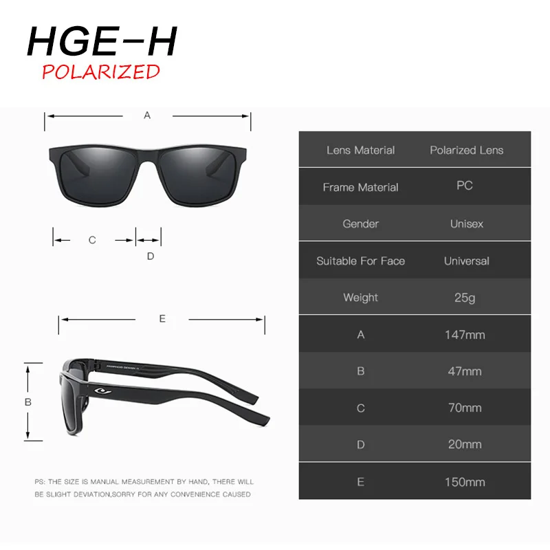 HGE-H Прохладный Цвет соответствующие квадратные поляризационные солнцезащитные очки Для мужчин новые летние Стиль, кошачий глаз, модные солнцезащитные очки мужские наружные спортивные очки KH56
