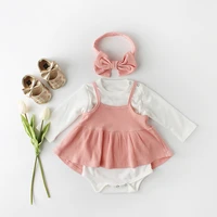 spring and autumn baby jumpsuit cotton 3 piece set small skirt jumpsuit butterfly hair band lovely baby girl gift box