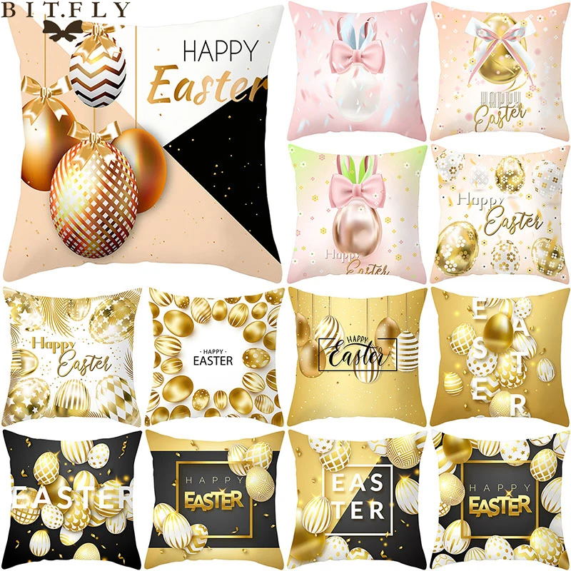 

Easter Eggs Rabbit Decoration Cushion Cover Pillowcase Happy Easter Decorations for Home Gift Favor Ornaments Pillow Cover 45*45