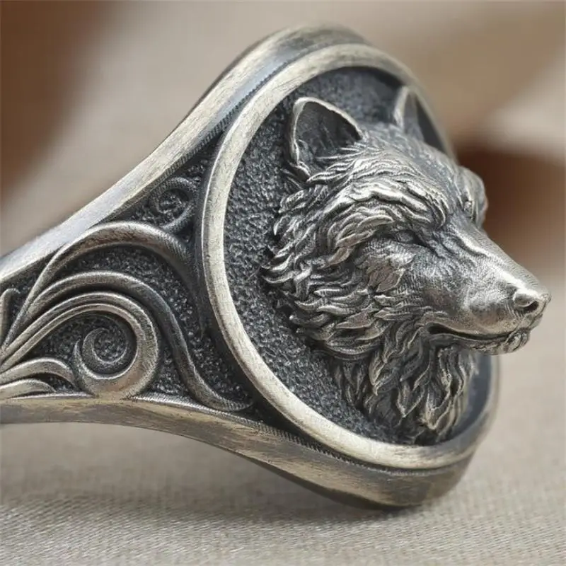 

Nordic 3D Geometric Wolf Head Retro Ring Steampunk Men's Ring Gothic Accessories Brother Gift