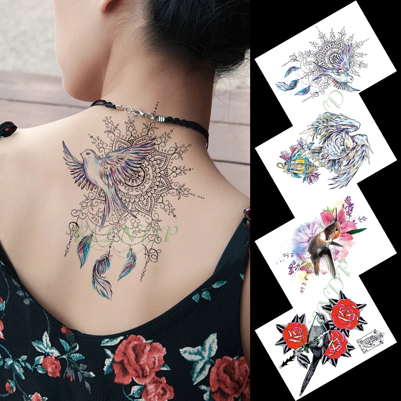 Временные татуировки водостойкие в национальном стиле с изображением совы
