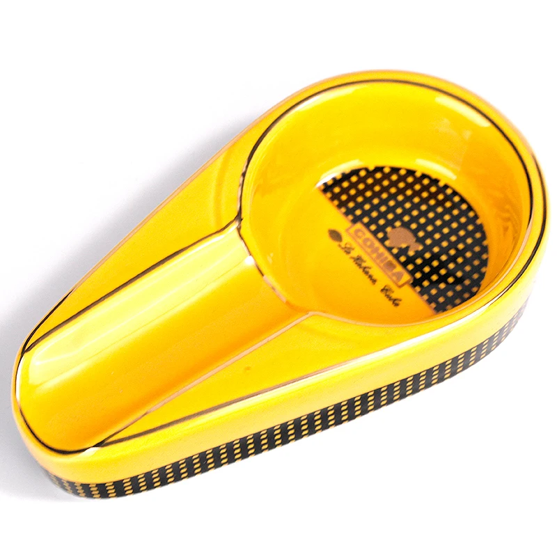 

COHIBA Ceramic Cigar Ashtray Round Ash Slot Single Cigar Holder Stand Portable Outside Travel Ashtray for Men Gift