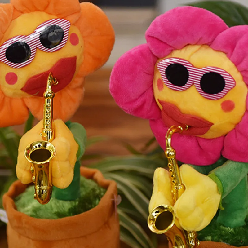 

2020 New Singing Dancing Electric Sunflower Saxophone Soft Stuffed Plush Toys Christmas Gift