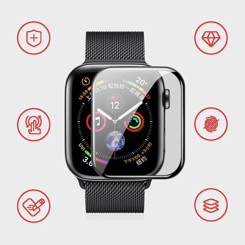 Защитное стекло для Apple Watch 5/4/3/40/44 мм с полным покрытием|Смарт-аксессуары| |