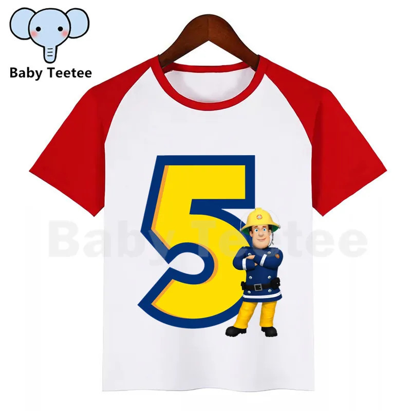 Детская одежда с рисунками из мультфильма Пожарный Сэм для дня рождения Футболка