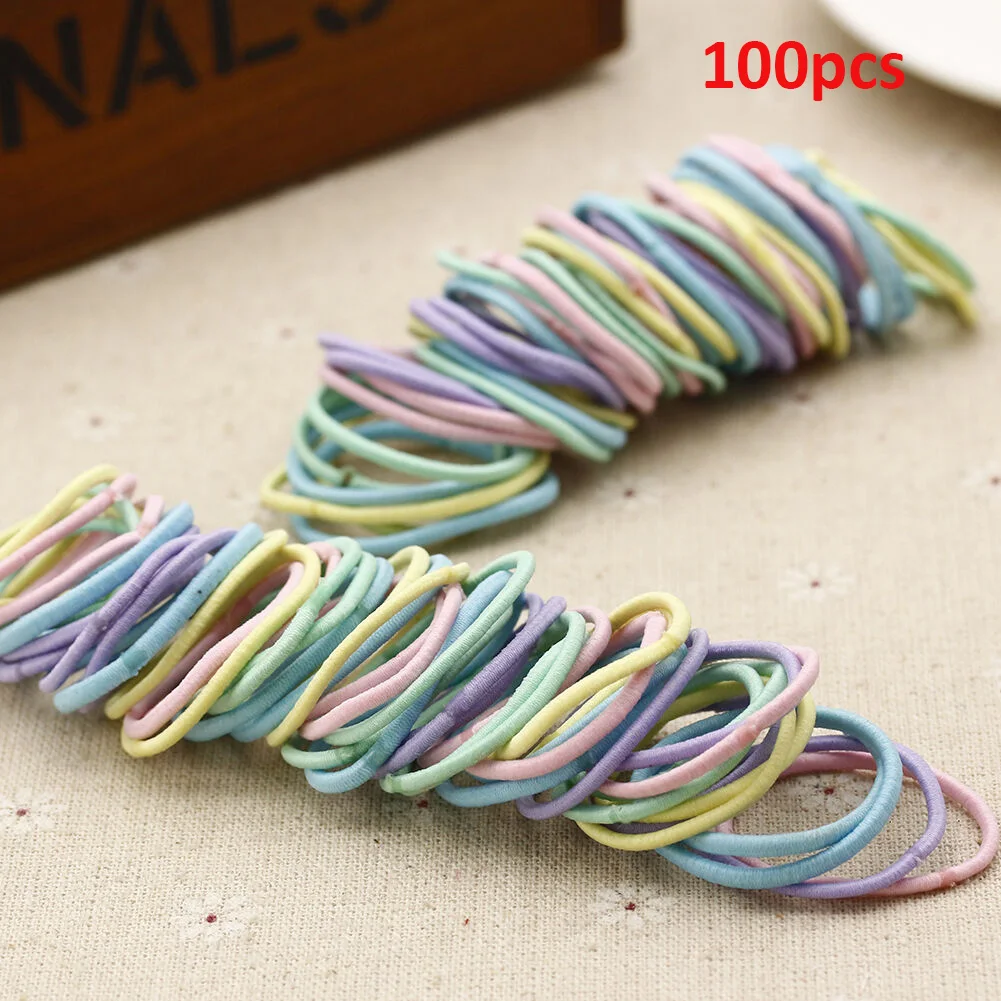 Light Mix 100pc 50/100 шт. цветной зарядный кабель в нейлоновый оплетке с резиновые ленты эластичные повязки на голову для девушек Детская Scrunchie держатель резинки для волос аксессуары - Окраска металла: Light Mix 100pc
