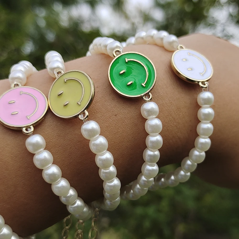 ZX многоцветный эмалированный Шарм-браслет со смайликом для женщин винтажный
