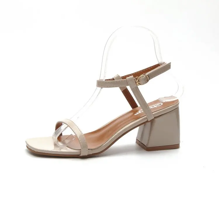 

New Summer PU Women Sandals 2021 Luxury High Heel Square toe Med Heel Sandals Shoes Women Zapatos Mujer