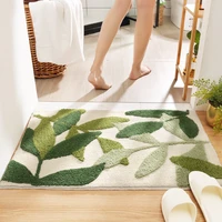 green leaves flocking non slip bath mat microfiber absorbent bathroom rug home entrance doormat super soft bath carpet floor mat