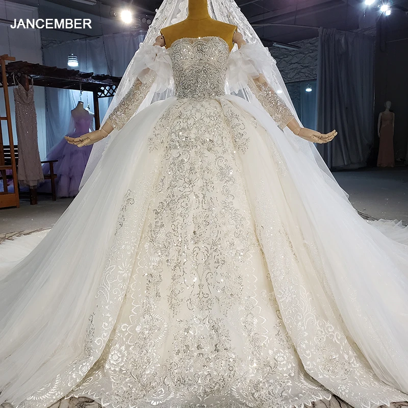 

HTL2172 Luxury Shiny Court Wedding Bridal Gown Applique Pattern Bead Long Sleeve Wedding Dress Trailing Maxi Dress Vestido Noiva