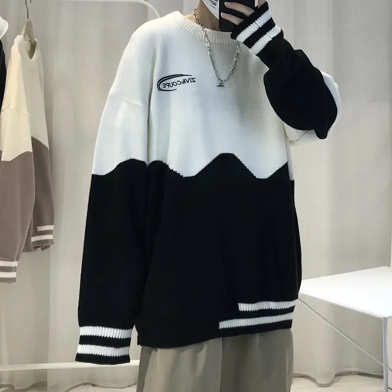 

2021 sweater men's Hong Kong Style loose lazy style sweater coat cool personality sweater in autumn and winter