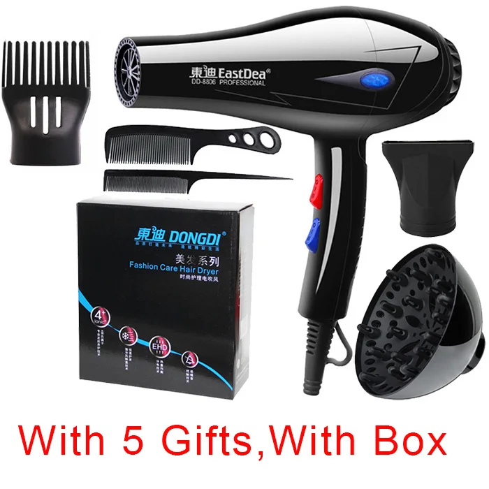With Gift Box ЕС Plug с 5 подарки 1800 Вт путешествия горячего холодного воздуха регулировки Professional распылитель краски для волос фен для использования дома и в салоне Фен - Цвет: With Gift Box