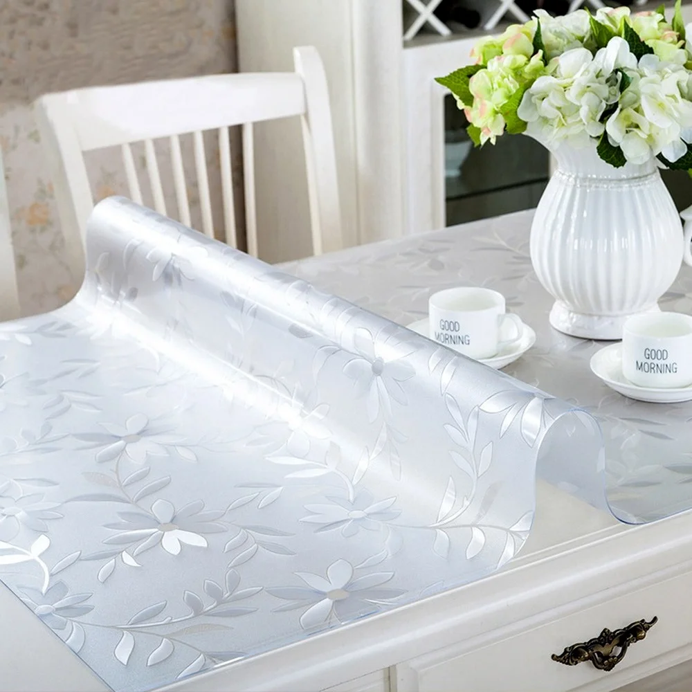 

Custom Soft Glass Tablecloth Transparent PVC Table Cloth Waterproof Oilproof Kitchen Dining Rectangular Table Cover 1mm