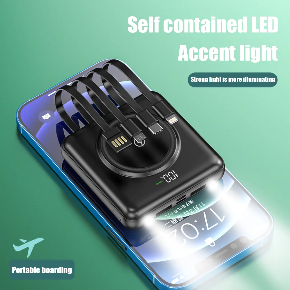 New 10000mAh Mini Fast Charging with Its Own Line Power Bank 10000 Ma Mini Wireless Mobile Power Supply