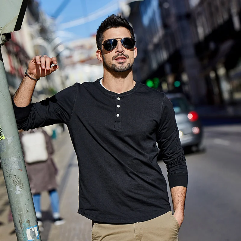 [Kuegou】 Мужская футболка с длинными рукавами в европейском и американском стиле