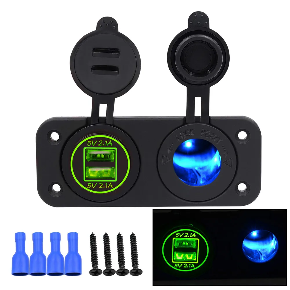 Universal Car Charger With Green LED Dual Aperture USB Vehicle DC 12V-24V Cigarette Lighter 5V 4.2A Waterproof CS-526D2 | Автомобили и