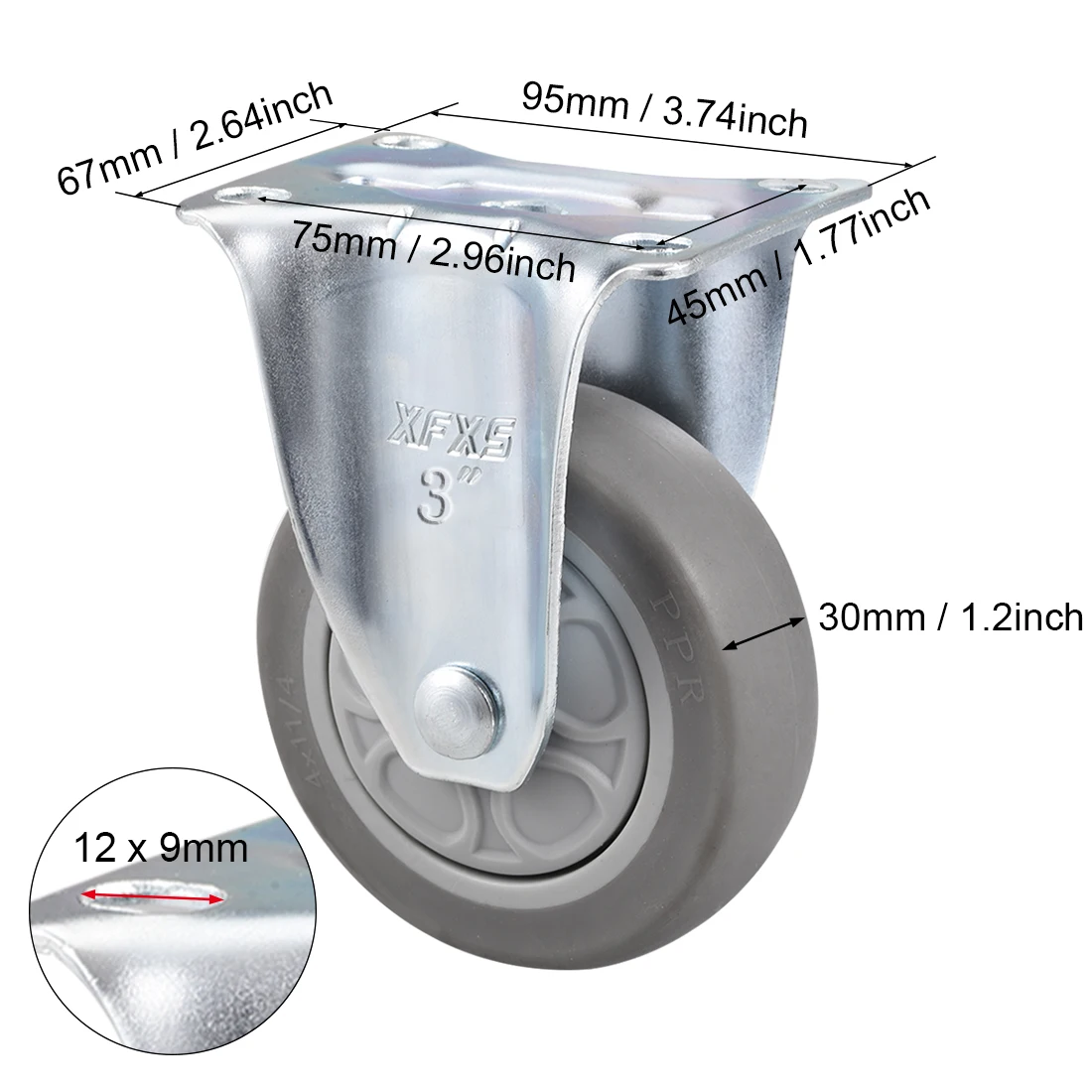 

uxcell Fixed Caster Wheels 3inch TPR Caster Top Plate Mounted 264lb Capacity