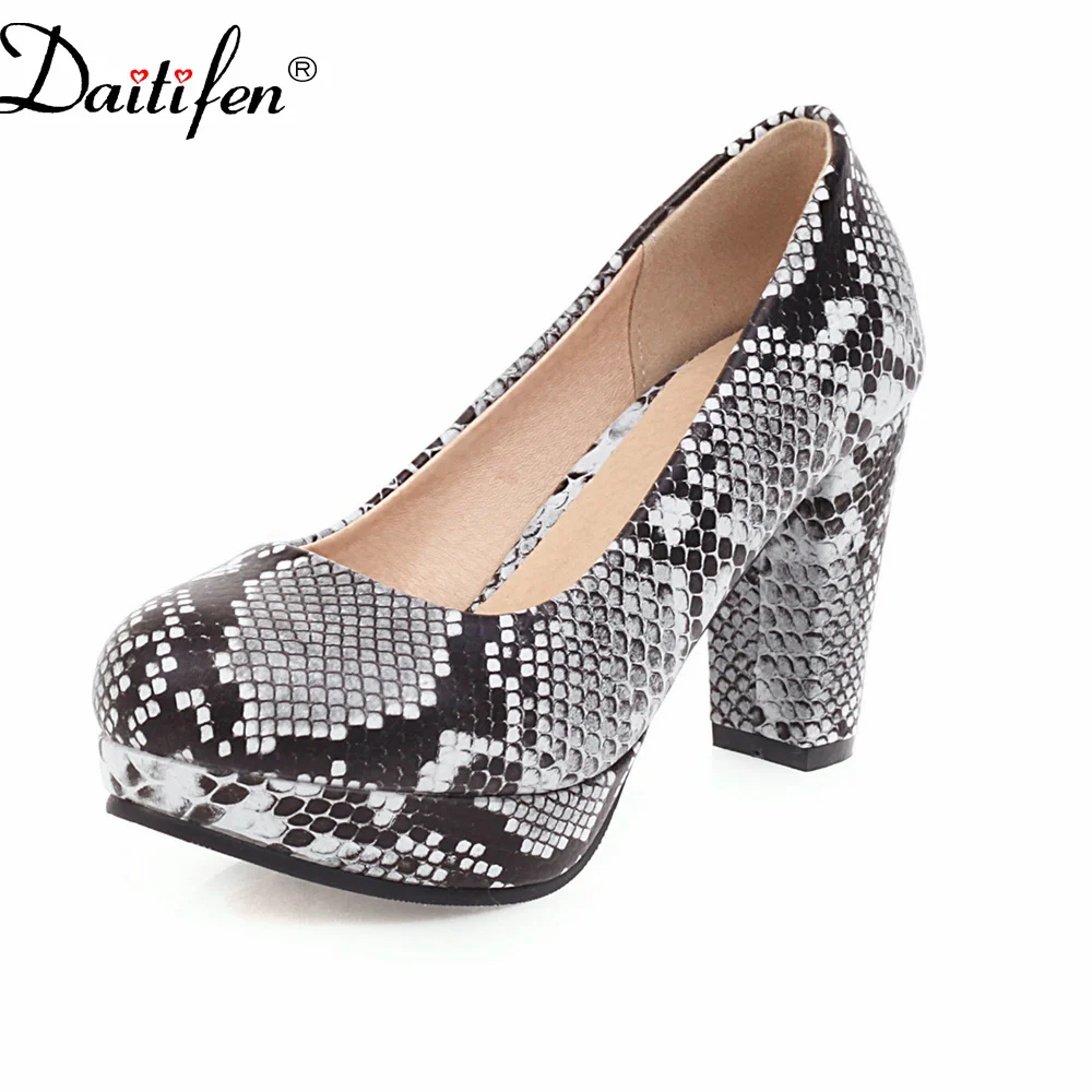 

Brangdy Brand Snake Printing Sexy Women Sqaure Heels Pumps Platfrom Party Basic Pumps Spring Autumn Party Office Lady Shoes