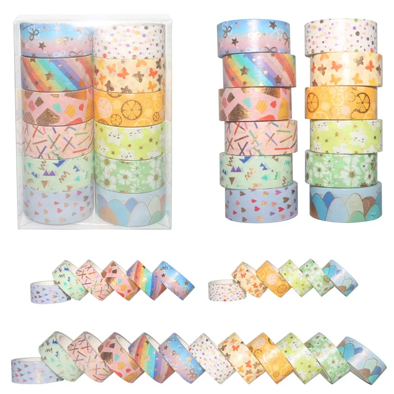 12 шт./компл. кавайная лента из золотой фольги Васи Милая Радужная Маскировочная